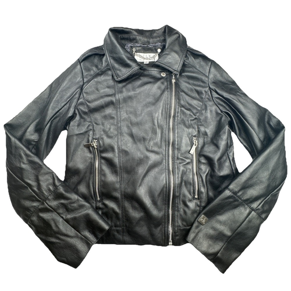 Nicole Miller Women Moto Jacket S Black‎ Faux Leather Biker Edgy New York